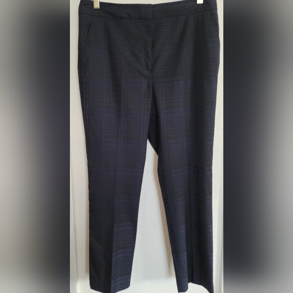 Reiss Navy Blue Plaid Margot Tapered Leg  Stretch Ankle Pants Size 8 - Picture 3 of 16